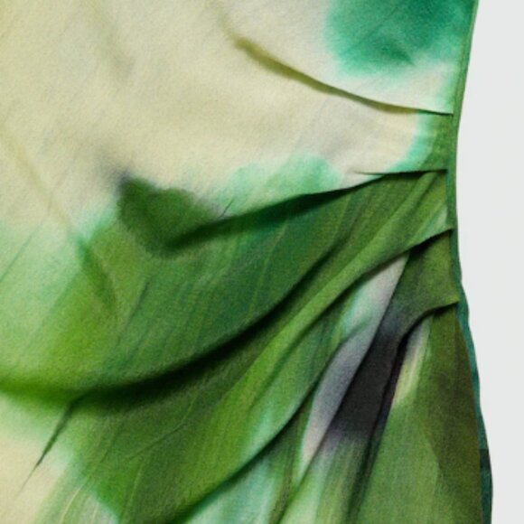 NWT - Mango Green Printed Dress with Draped Detail - Size Large - Picture 7 of 7